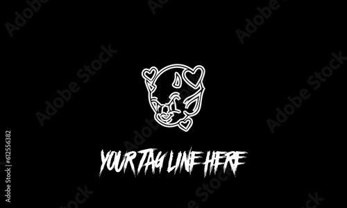 Evil baby kupidon icon with tag line isolated on a black background