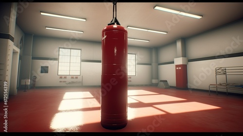fight core, punching bag in the empty hall . Created with Generative Ai technology. © Aleksandr