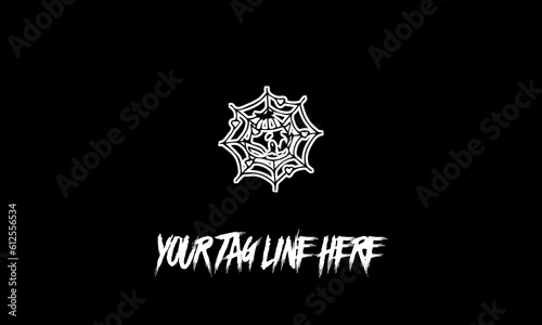 Cobweb icon with a tag line isolated on a black background