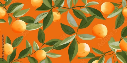 Fresh Organic Kumquat Fruit Cartoon Horizontal Background Illustration. Healthy Vegetarian Diet. Ai Generated Drawning Background Illustration with Delicious Juicy Kumquat Fruit. Generative AI