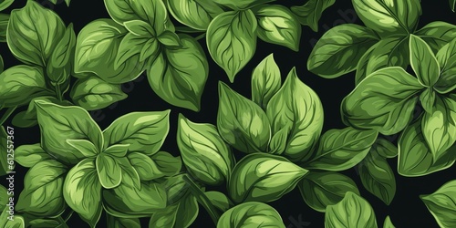 Aromatic Basil Herbs Cartoon Horizontal Background Illustration. Healthy Vegetarian Diet. Ai Generated Drawning Background Illustration with Delicious Aromatic Basil Herbs. Generative AI