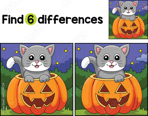Pumpkin Cat Halloween Find The Differences