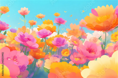 パステルカラーのかわいい花たち　Generative AI