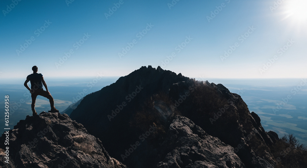 shadow of a person climbing a mountain too high