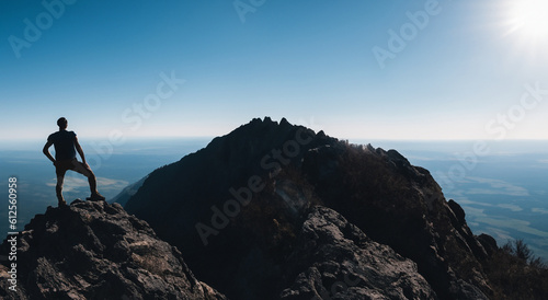 shadow of a person climbing a mountain too high