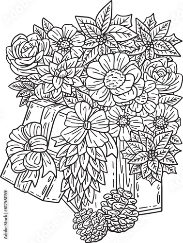 Christmas Bouquet Isolated Adults Coloring Page  photo