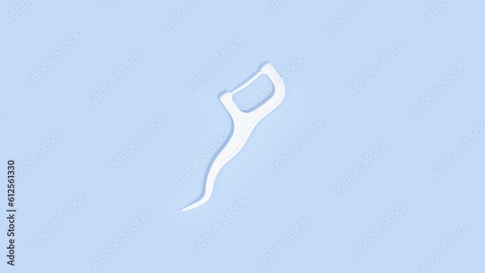Top view of a white dental floss pick isolated on a light blue background Top view of a white dental floss pick isolated on a light blue background
