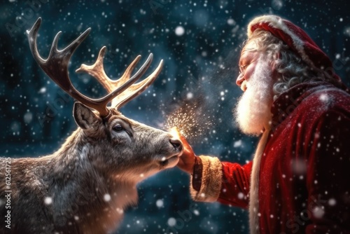 Images of Santa, reindeer, gift box and dog for Christmas designs. Generative AI. © Royal Ability