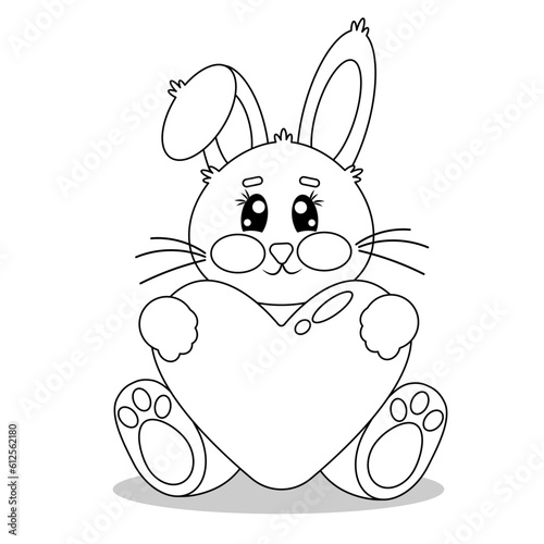 Cute easy simple outline little bunny. Coloring book for small childrens with kawaii character. Vector illustration, isolated on a white background with live stroke