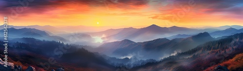 At the top of an endless mountain range, a captivating sunrise unfolds, casting its golden hues across the vast expanse
