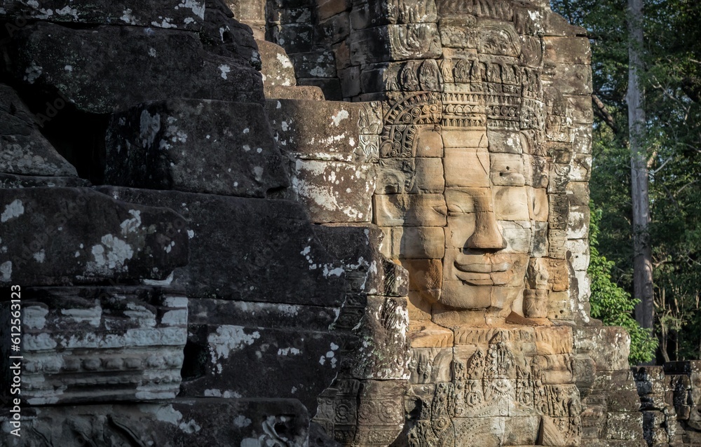 Beautiful shot of the Bayon Temple at Angkor Wat temple complex in Cambodia
