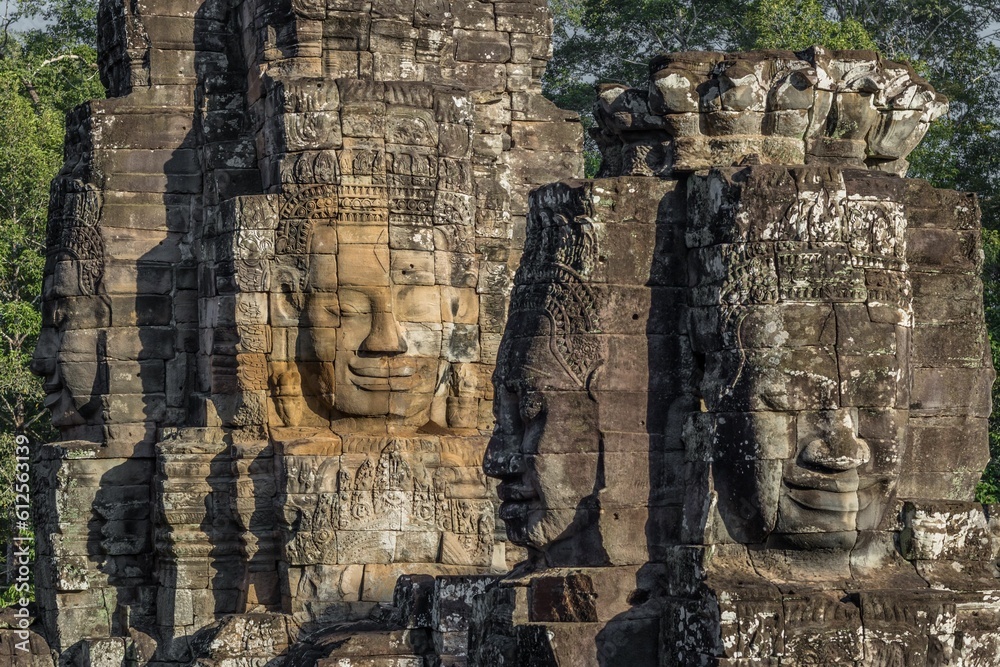 Beautiful shot of the Bayon Temple at Angkor Wat temple complex in Cambodia