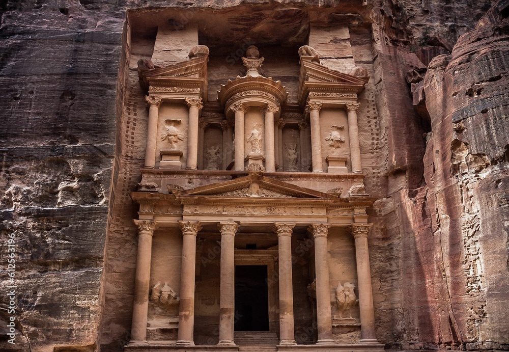 Beautiful shot of an ancient landmark in the Petra desert in Jordan