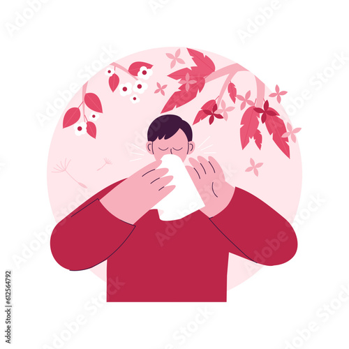 Seasonal allergy abstract concept vector illustration. Pollen allergy immunotherapy, allergic disease diagnostics, seasonal allergy test, nasal congestion, specialist counseling abstract metaphor.