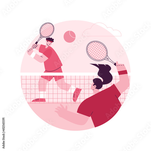Tennis abstract concept vector illustration. Recreational sport, tennis court, racket rental, youth training, professional player, watching championship, outdoor practice abstract metaphor.