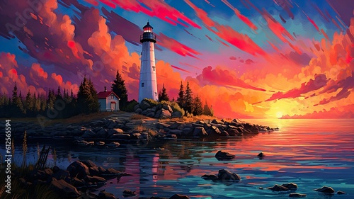 Styringe Lighthouse: A Colorful Pixel-Art Delight, Painting an Illusory Landscape at Sunset