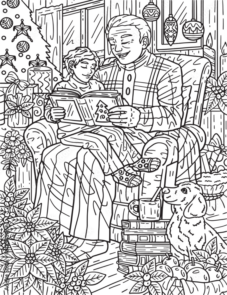 Christmas Grandpa Grandson Adults Coloring Page 