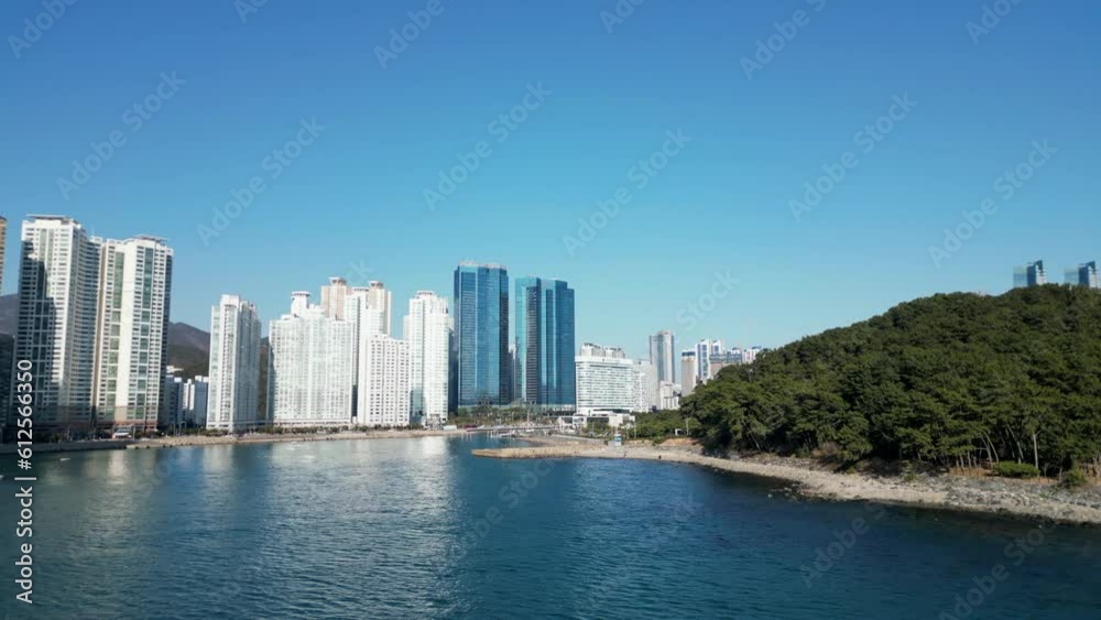 Dongbaek park and Marine city Aerial view in Busan, South Korea Dongbaek park and Marine city Aerial view in Busan, South Korea