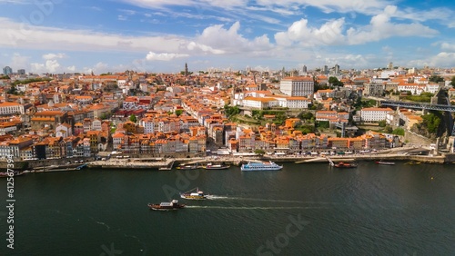 Aerial shot of the old city Porto and the Douro river in Portugal.