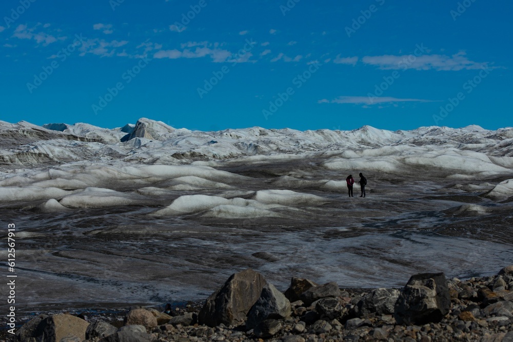 People on the Ice Cap Northern Pole Greenland Kangerlussuaq