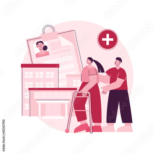 Rehabilitation hospital abstract concept vector illustration. Rehab hospital, rehabilitation center, stabilization of medical conditions, mental health care, medical facility abstract metaphor.