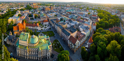 Aerial view of city theatre in old city of Krakow in Poland