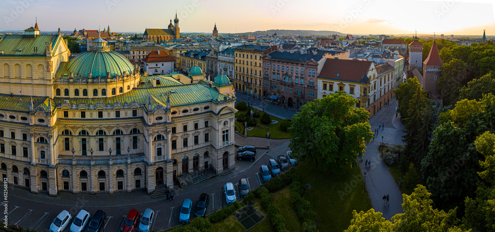 Fototapeta premium Aerial view of city theatre in old city of Krakow in Poland
