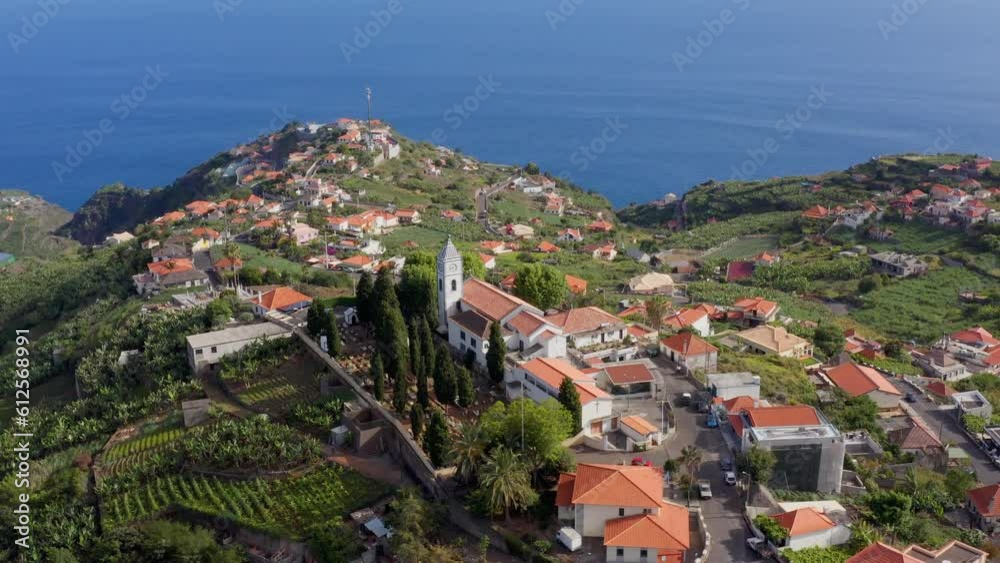 Aerial view of village houses on a cliff in Madeira Island, Ponta do Sol Aerial view of village houses on a cliff in Madeira Island, Ponta do Sol