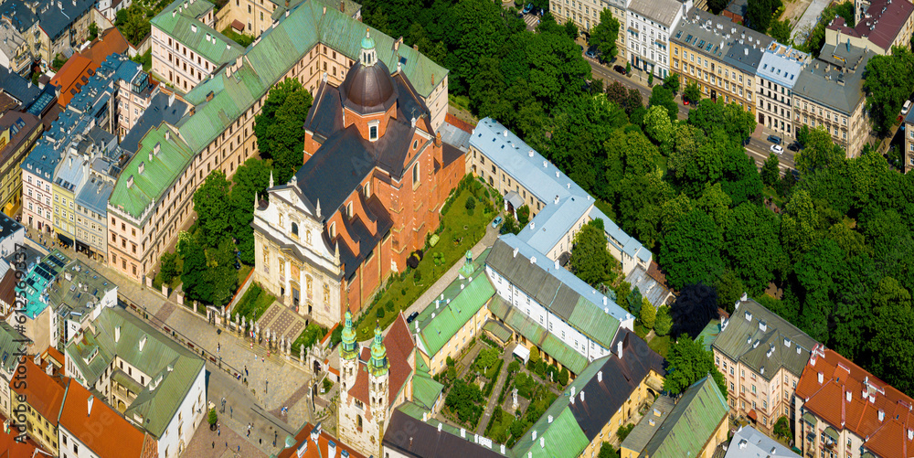 Aerial view of Krakow, a southern Poland city on the Vistula River in Lesser Poland Voivodeship