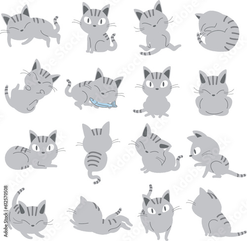 さばトラ猫のベクターイラストセット