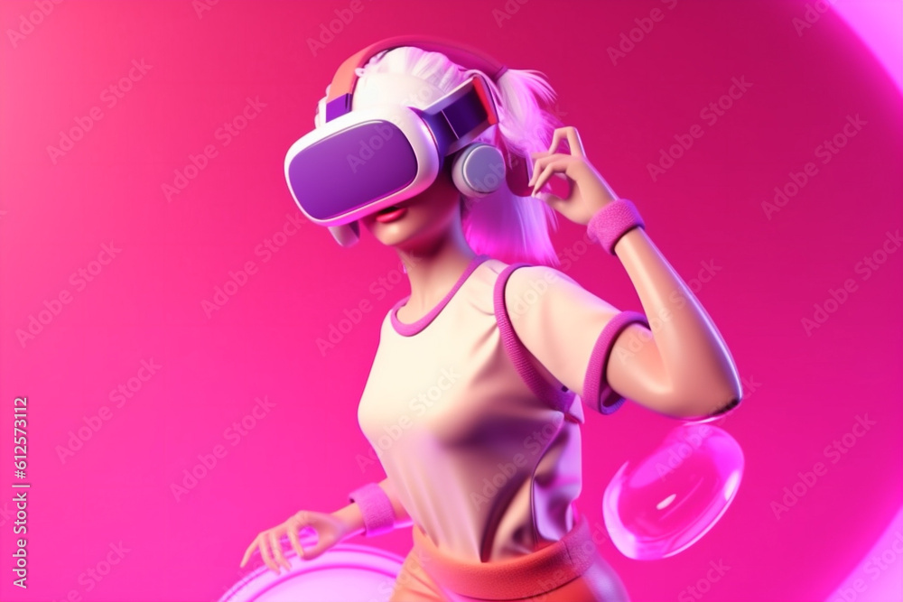 vr woman virtual glasses reality neon sport science innovation digital game. Generative AI. vr woman virtual glasses reality neon sport science innovation digital game. Generative AI.