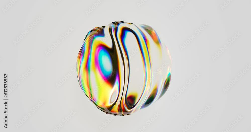 3D background. Abstract dispersion glass sphere.Futuristic blob with rainbow. Liquid shape, animation in 4K. Holographic spectrum colors. Seamless 3D loop video. Prism, iridescent concept