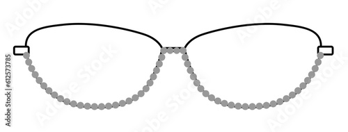 Bejewelled Almond frame glasses fashion accessory illustration. Sunglass front view for Men, women, unisex silhouette style, flat rim spectacles eyeglasses with lens sketch outline isolated on white