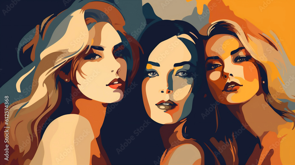 diversity woman face girl together young adult group social female international. Generative AI. diversity woman face girl together young adult group social female international. Generative AI.