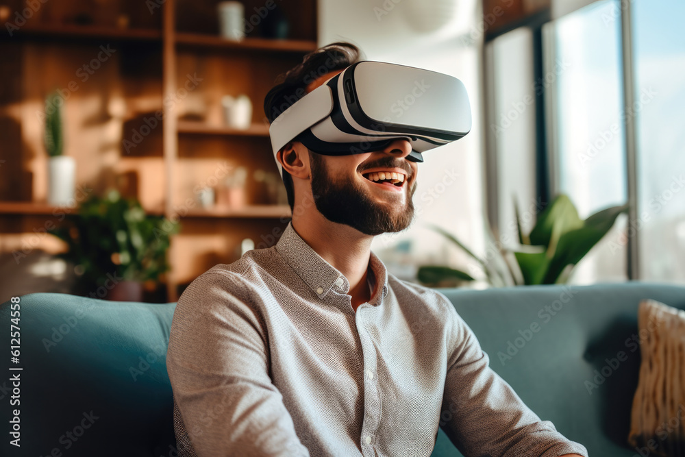 man with vr headset. Generative AI man with vr headset. Generative AI