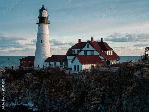 Exterior view of Portland Head Light lighthouse Fort Williams Park, Cape Elizabeth, Maine © Robert Bradshww/Wirestock Creators