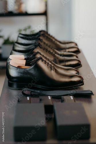 Vertical shot of luxurious male shoes