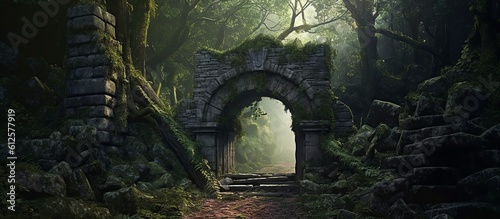 A game scene with florest gate. Create with generative ai.