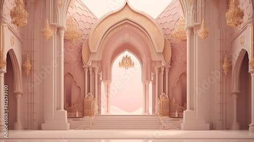 Obraz na płótnie A beautiful islamic castle background with empty space to promote products and services. Generative Ai. w salonie