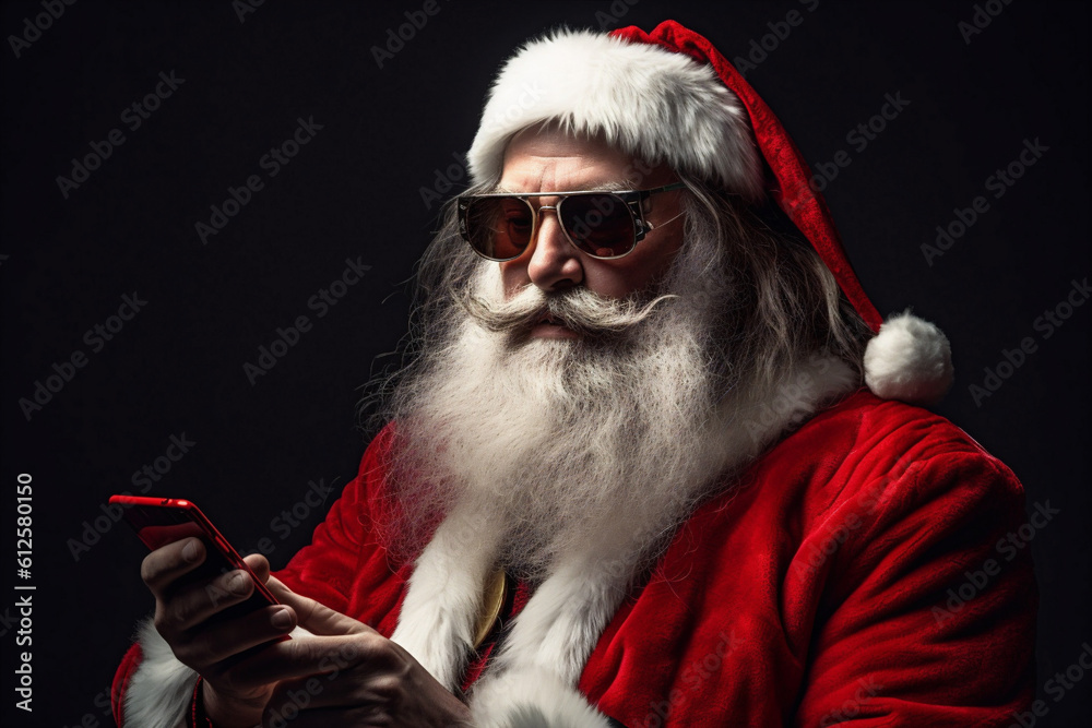 man merry christmas digital mobile santa year phone holiday claus smartphone. Generative AI. man merry christmas digital mobile santa year phone holiday claus smartphone. Generative AI.