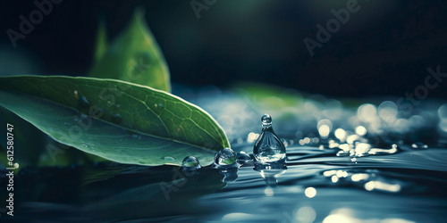 Leaves and water droplets, environmental care concept, IA generativa