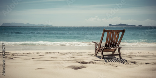 Chair in the middle of the beach to relax, vacation concept, IA generativa © Gabriela