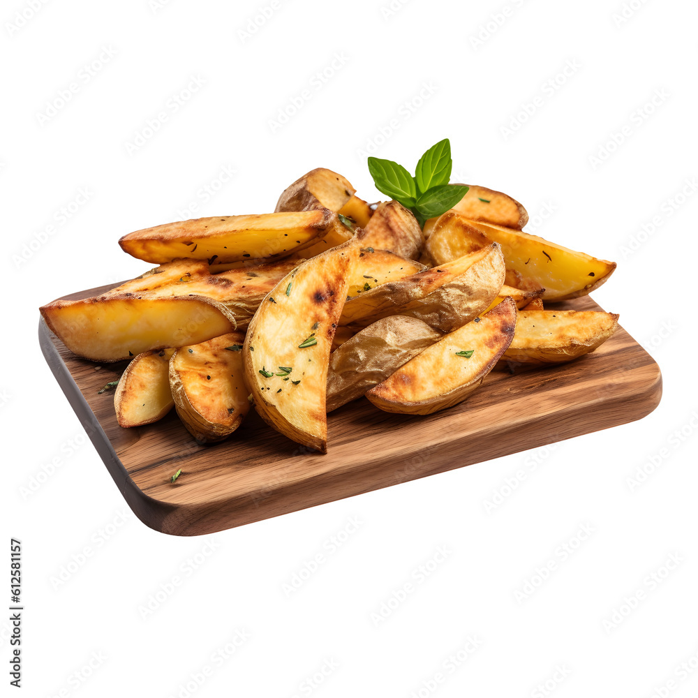 Fried potato wedges with dried seaweed and salt Fried potato wedges with dried seaweed and salt