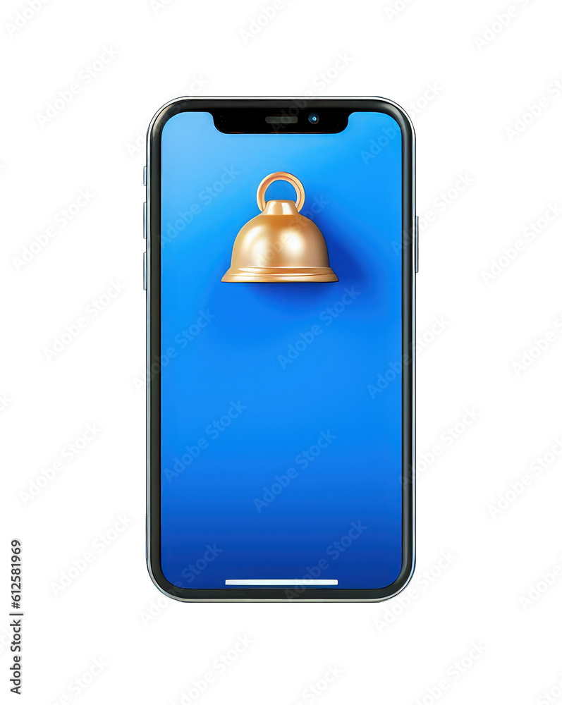 Mobile phone with golden bell icon on screen isolated on transparent background, Generative AI Mobile phone with golden bell icon on screen isolated on transparent background, Generative AI