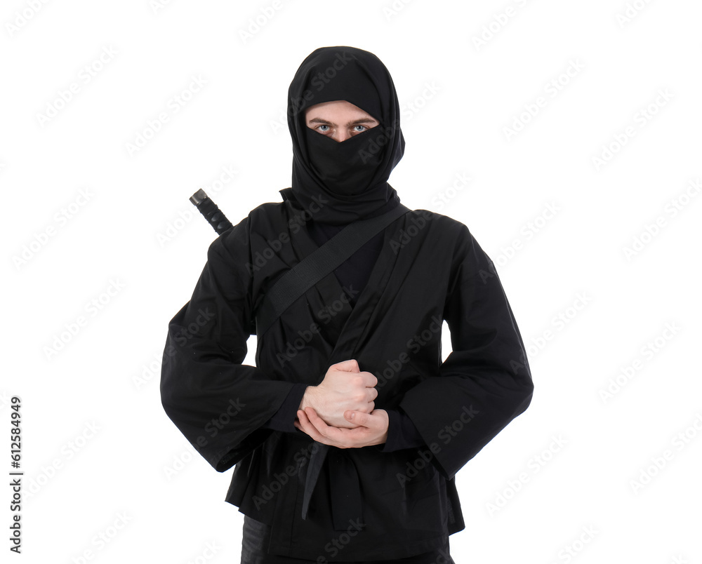 Male ninja on white background