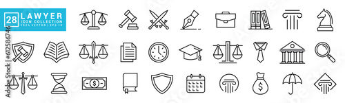 Collection of lawyer, justice, strategy, security, editable and resizable vector icons EPS 10.