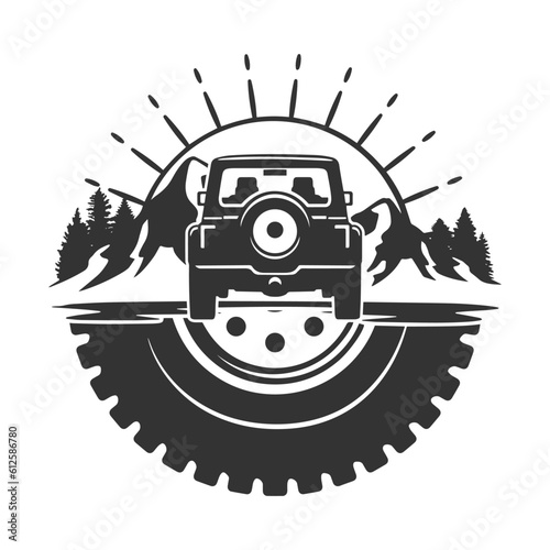 Off Road Wheel Illustration Clip Art Design Shape. 4x4 Mountain Vehicle Silhouette Icon Vector.