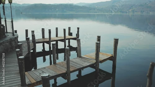Beautiful view of wooden boardwalk near the lake
