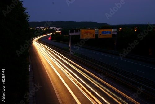 Long exposure shot of the car traffic on the road at night