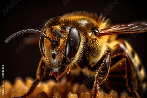 Honey Bee macro shot, close up. Generative AI © Evandro